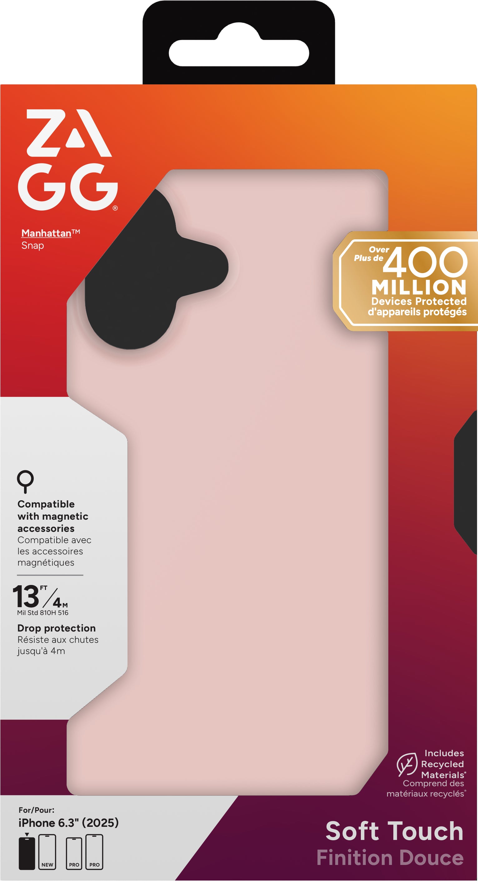 ZAGG Manhattan Snap Backcover – für Apple iPhone 17, MagSafe, Graphen+Silikon, Pink, bis 4 m Sturzsicher