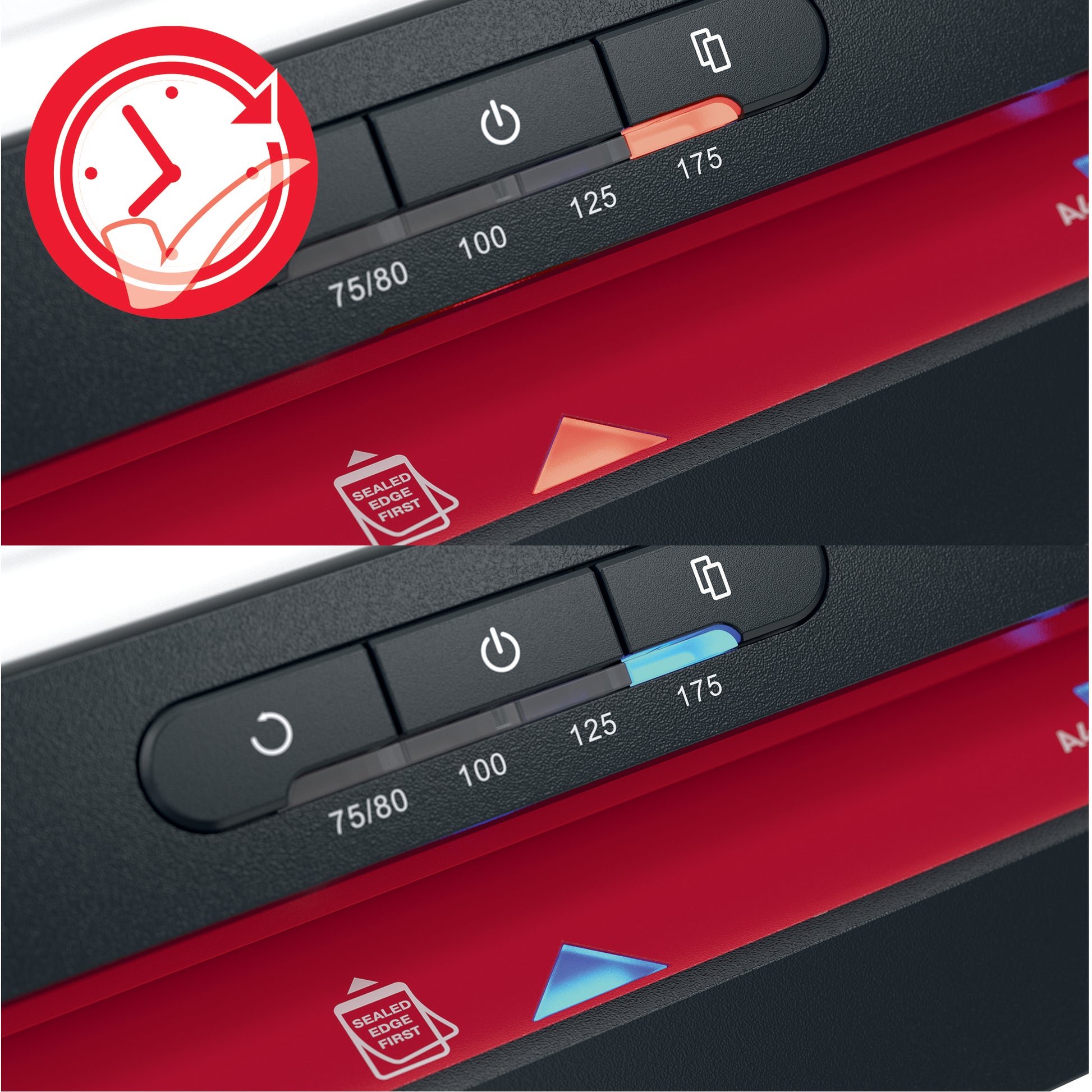 GBC 480HS Laminiergerät A3 – 2-Rollen, 75–175 µm, Aufheizzeit 1 Min., 800 mm/min, schwarz/silber/rot