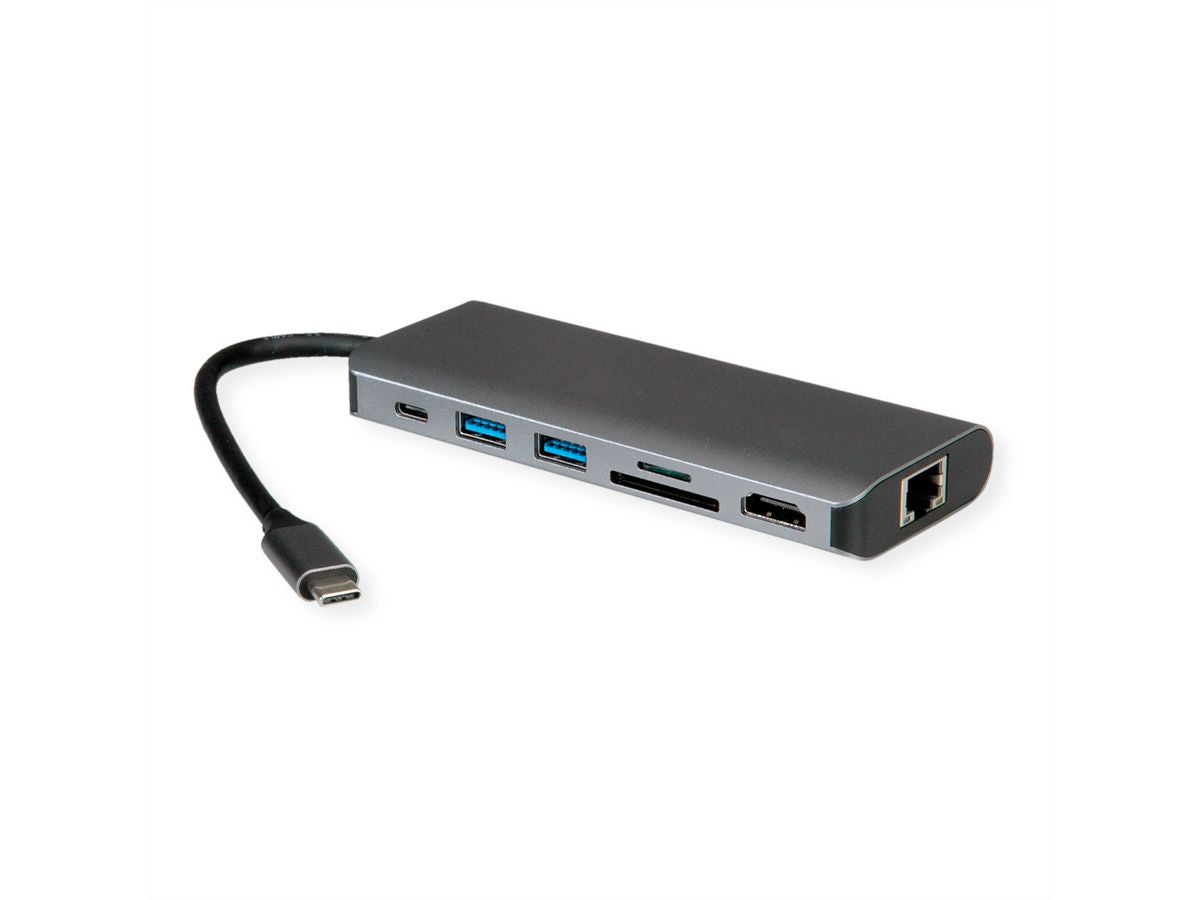 ROLINE Dockingstation – USB-C, 1× HDMI, 2× USB-A, 60 W PD, GbE, SD/microSD, für Windows/Mac