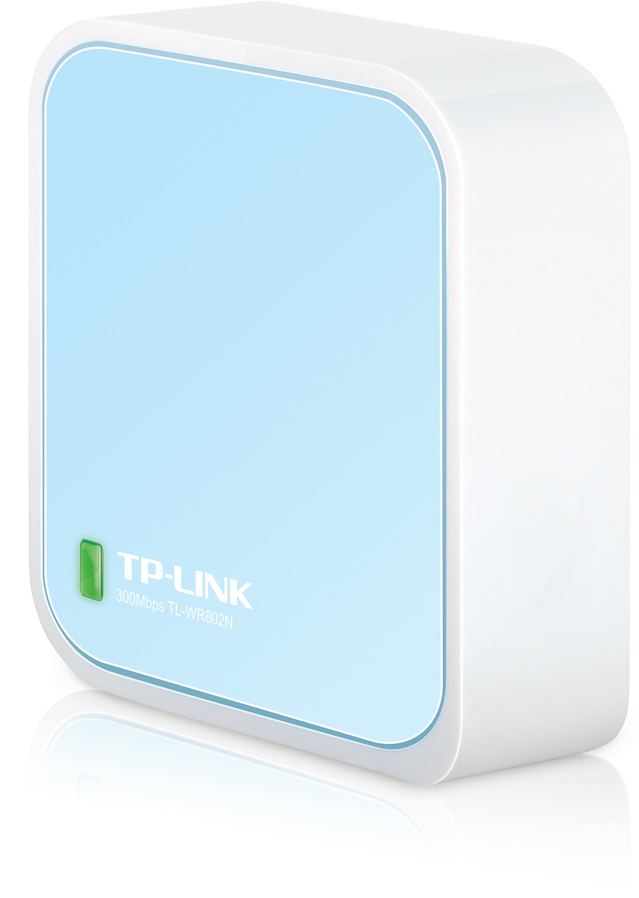 TP-Link TL-WR802N – Mini-WLAN-Router, Wi-Fi 4, 2,4 GHz, 300 Mbit/s, 1× Fast Ethernet, USB, Blau/Weiss