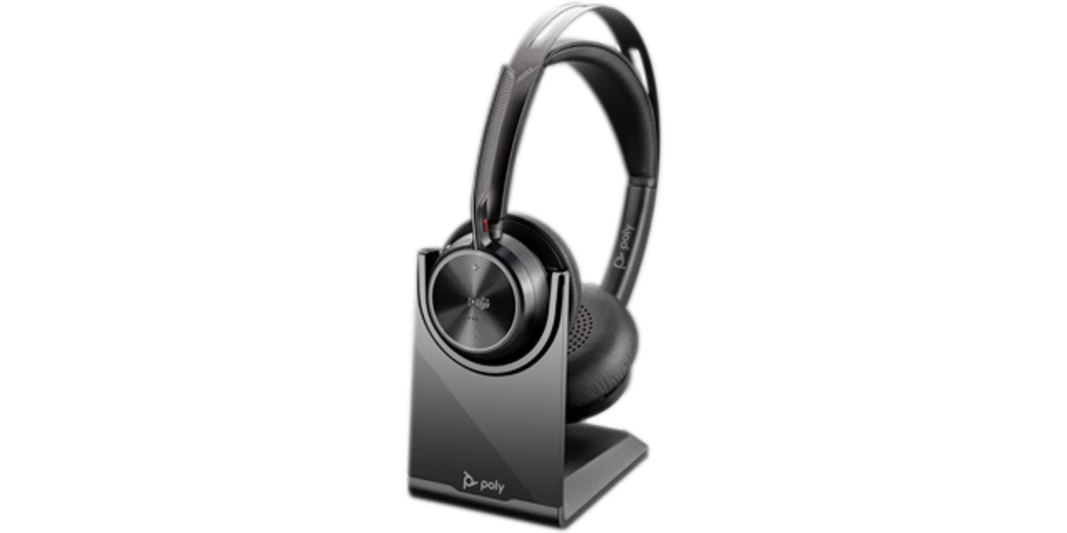 HP Poly Voyager Focus 2-M Office-Headset – Kabel + BT, ANC, mit Ladestation, Schwarz