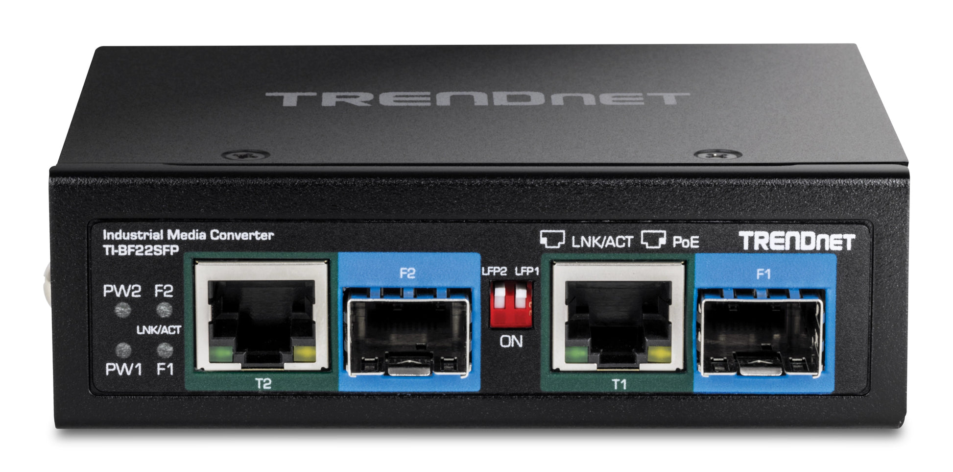 TRENDnet TI-BF22SFP – Medienkonverter – 2×SFP, 2×GbE PoE++ 90 W, IP30, DIN-Schiene