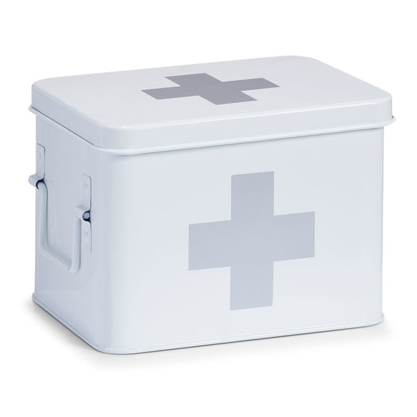 Zeller Present Aufbewahrungsbox (mit Deckel) – Metall – Weiss – 4 Fächer – 160 × 160 × 215 mm