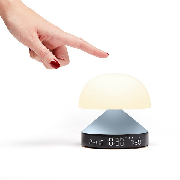 Lexon Lichtwecker Mina Sunrise – digital – 11 × 11 cm, hellblau, Aluminium, USB, Wecktöne