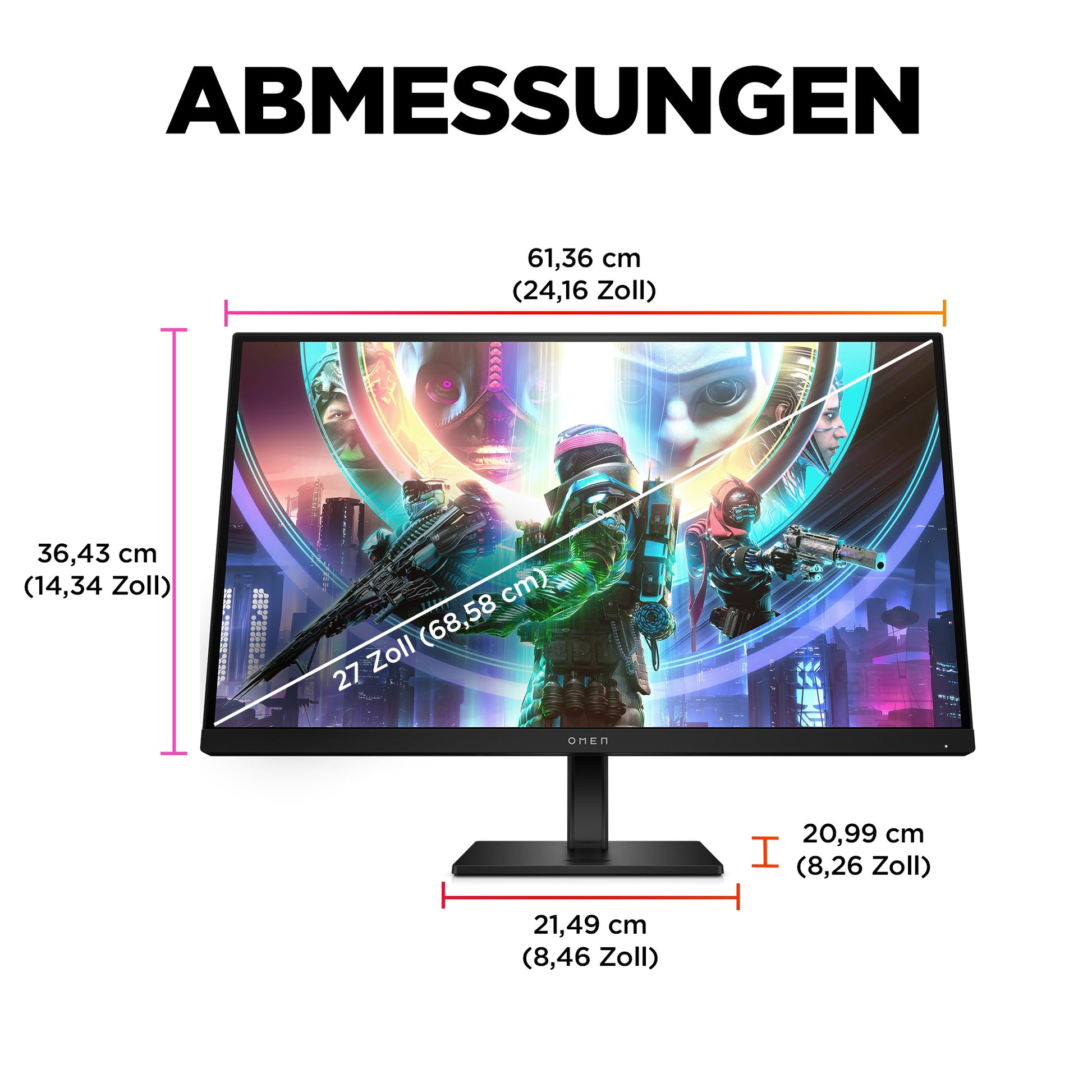 HP OMEN 27qs – Monitor, 27" 2560 × 1440 (WQHD), IPS, 240 Hz, 400 cd/m², VESA 100 × 100, Schwarz