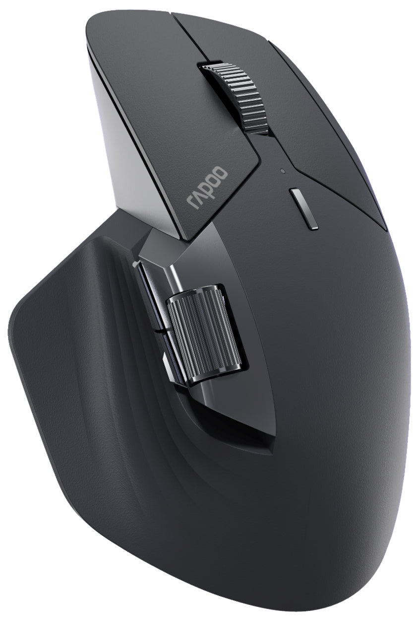 Rapoo MT760L Ergonomische Maus – kabellos, Bluetooth + 2,4 GHz, USB-C, für Rechtshänder, Daumentaste, schwarz
