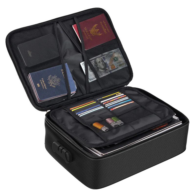 KH Security Reise-Organizer – feuerfest, Zahlenschloss, Glasfaser/Silikon, schwarz, 360 × 100 × 270 mm
