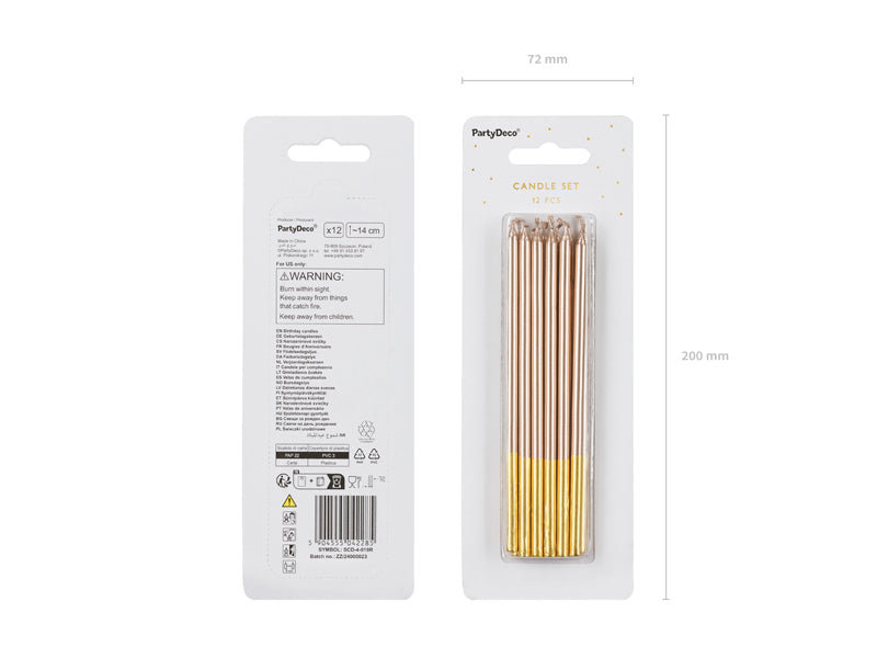 PartyDeco Geburtstagskerzen glatt – Roségold – 14 cm – 12 Stk