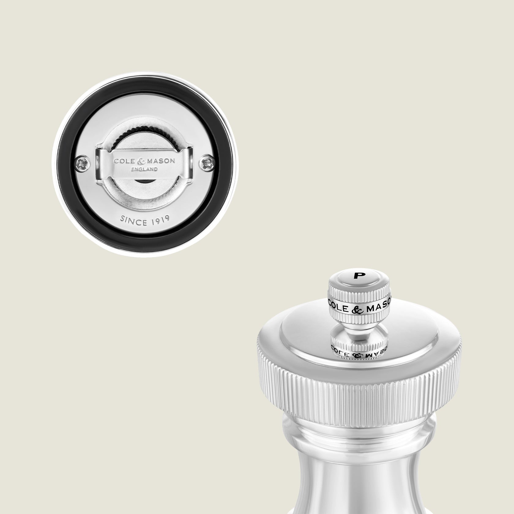 Cole & Mason Hoxton – Salz- und Pfeffermühle 2-teilig, Ø 5,5 × 10,4 cm, Edelstahl/Zamak, Silber