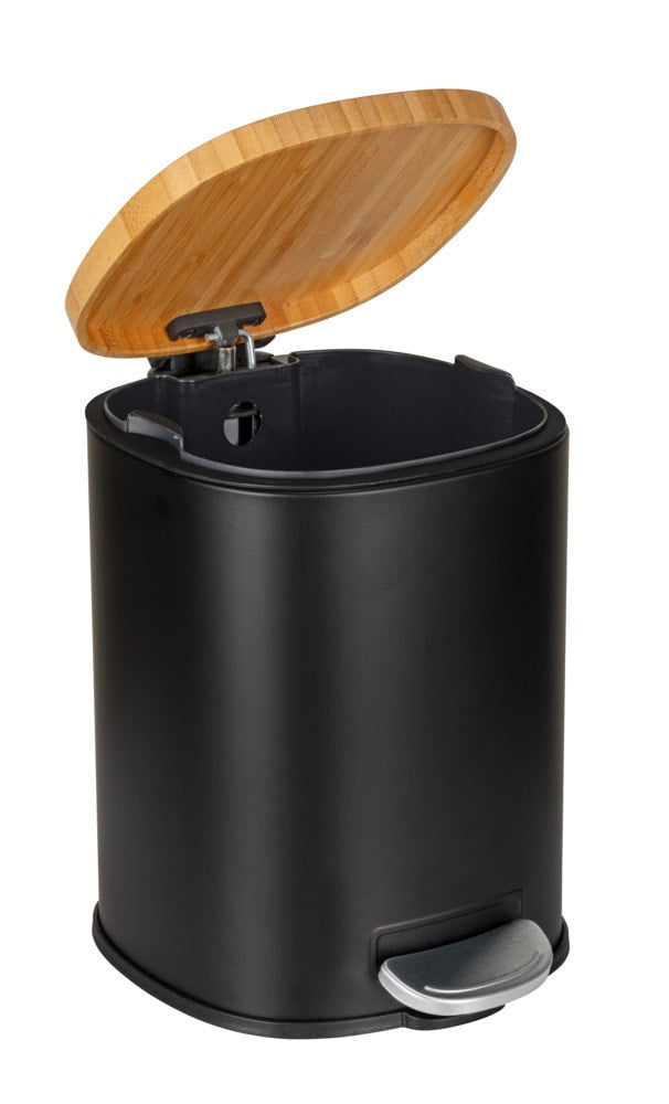 WENKO Tisch-Abfallbehälter Fianema – 3 l – mit Deckel – Stahl, schwarz – B × H × T 170 × 235 × 210 mm