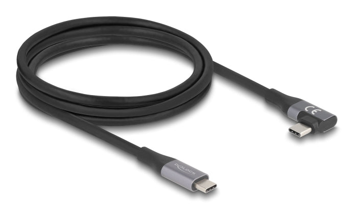 DeLOCK USB-C auf USB-C Kabel – USB4 20 Gbit/s – 2 m – PD 240 W – 4K/60 (DP 1.4a) – Abgewinkelt – Schwarz