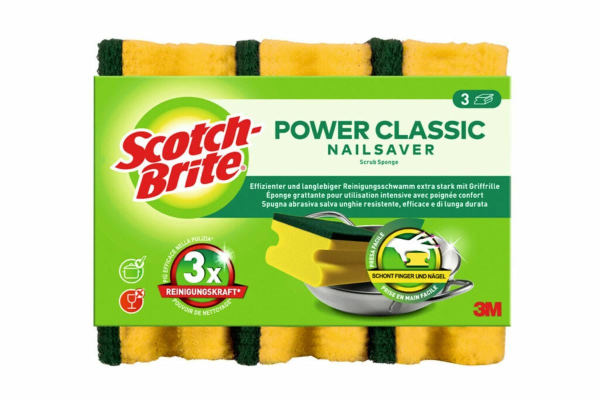 Scotch-Brite Spülschwamm Classic – Schaumstoff, rechteckig, gelb, 3 Stk.
