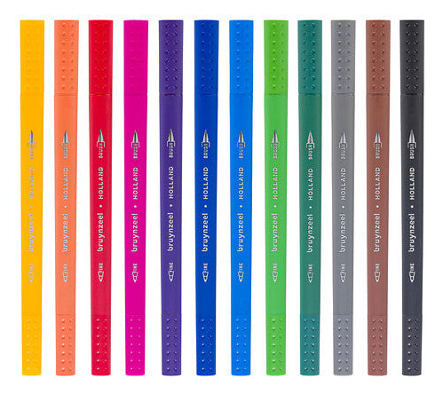 Bruynzeel Brush Pen – Doppelspitze, Pinsel + 0,4 mm, wasserbasiert, 12 Farben