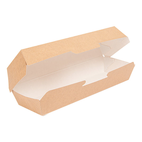 Garcia de Pou Weita Take-away-Box Hotdogbox, Papier/Karton – 232 × 90 × 63 mm, braun/weiss – FSC – 50 Stk.