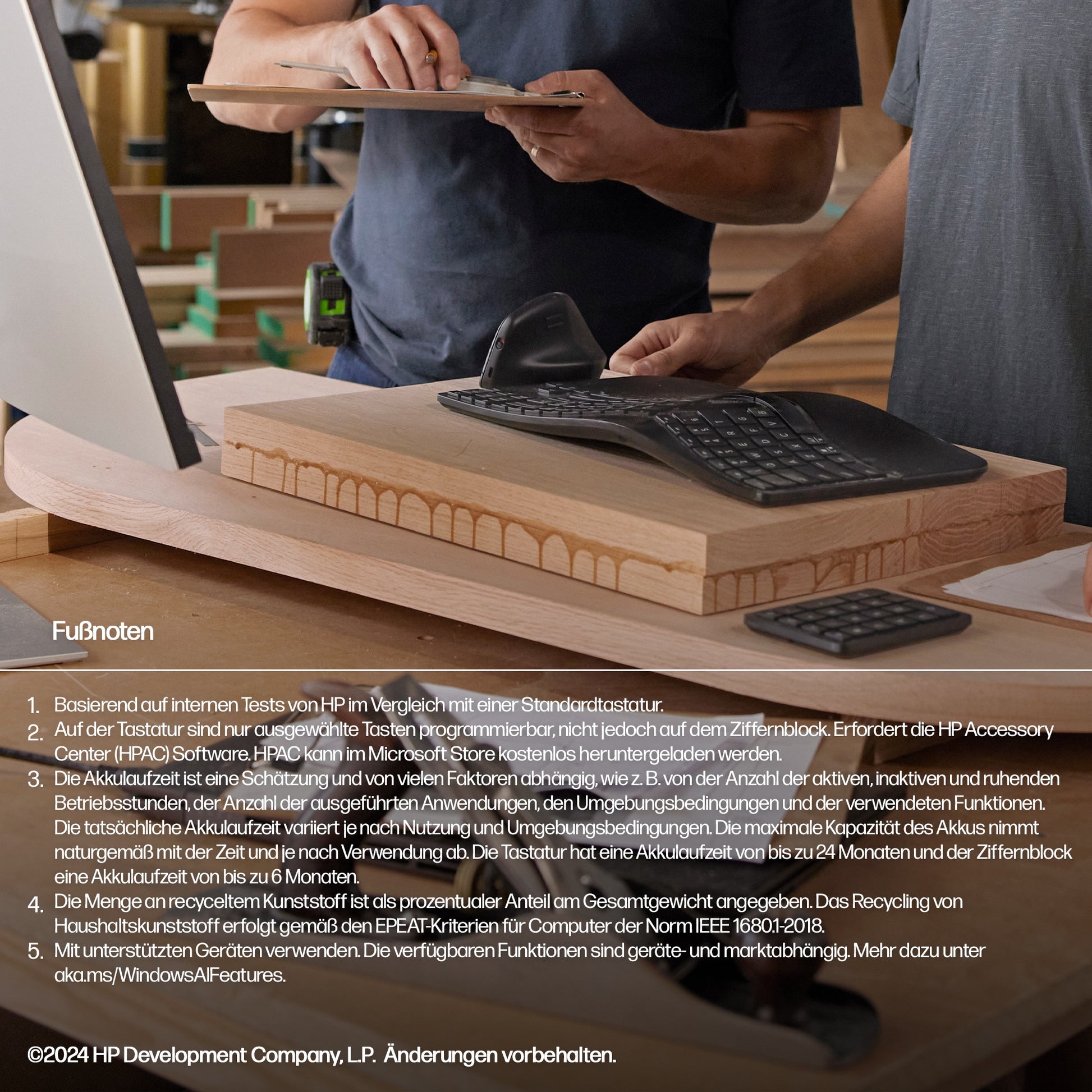 HP 965 Ergonomische Wireless – Ergonomische Tastatur – Membran – Bluetooth & 2,4 GHz (USB-A Empfänger) – Schwarz