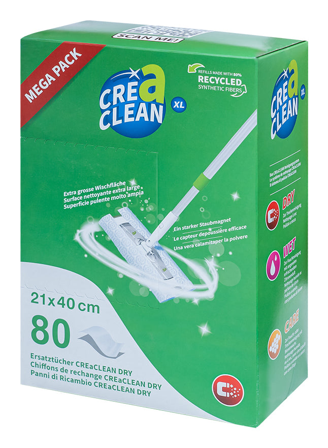 CREaCLEAN Ersatztücher DRY XL – Polyester – 40 × 21 cm – Weiss – 80 Stk.