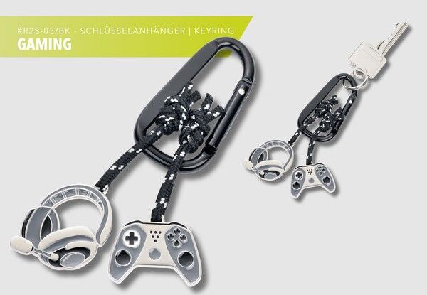 TROIKA Schlüsselring Gaming – mit Karabiner, Metall, Grau