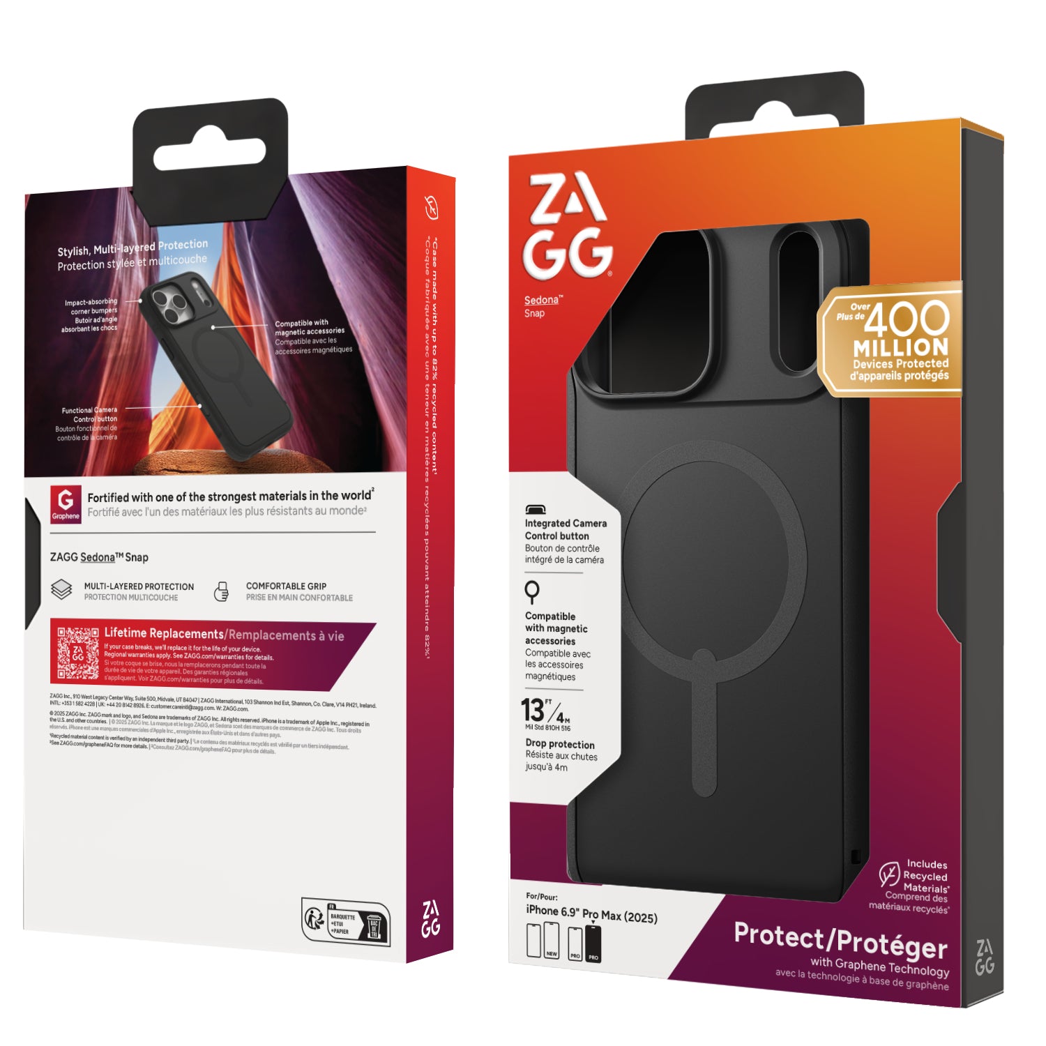 ZAGG Sedona Snap – Backcover – für Apple iPhone 17 Pro Max – MagSafe, Graphen, Schwarz, bis 4 m sturzsicher