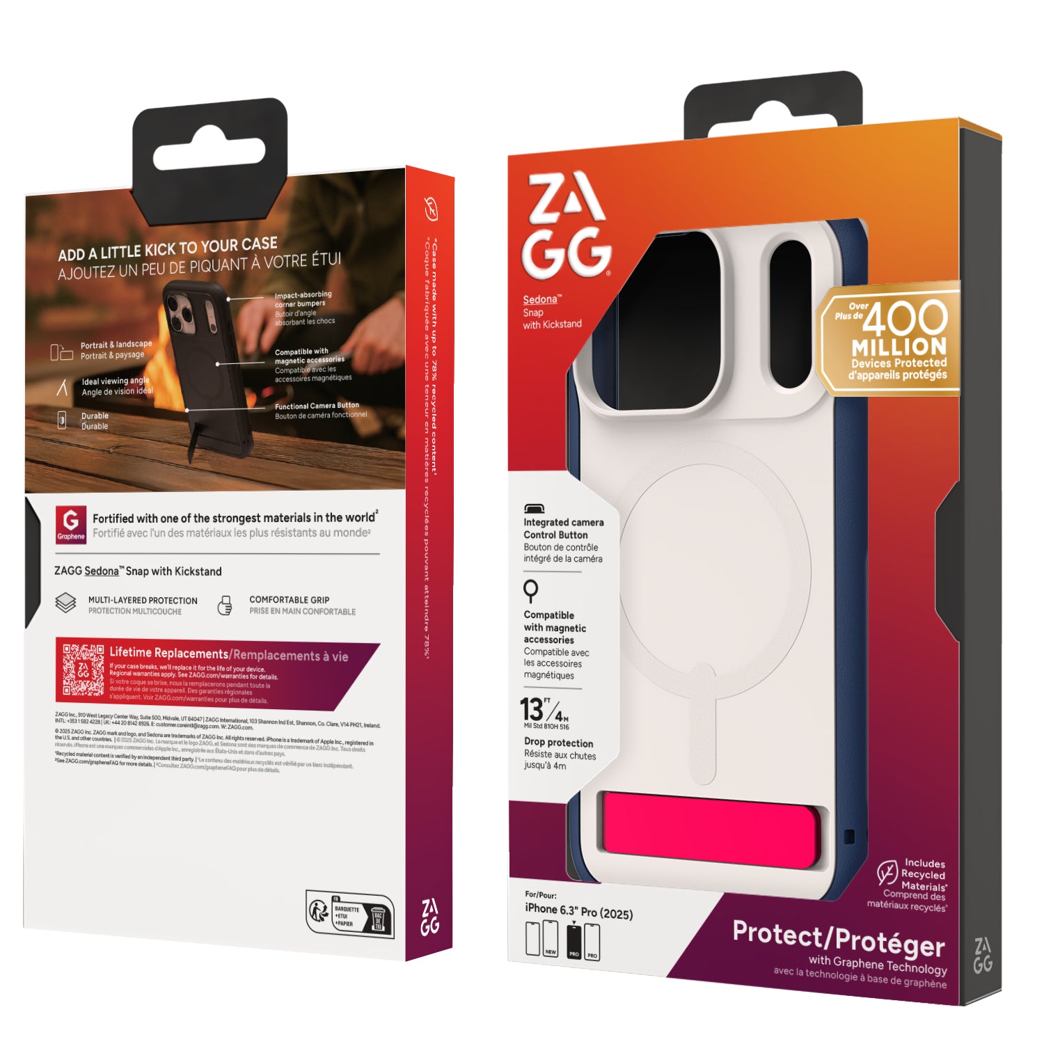 ZAGG Sedona Snap Backcover – für Apple iPhone 17 Pro, Graphen, Blau/Weiss/Rot, bis 4 m Sturzsicher
