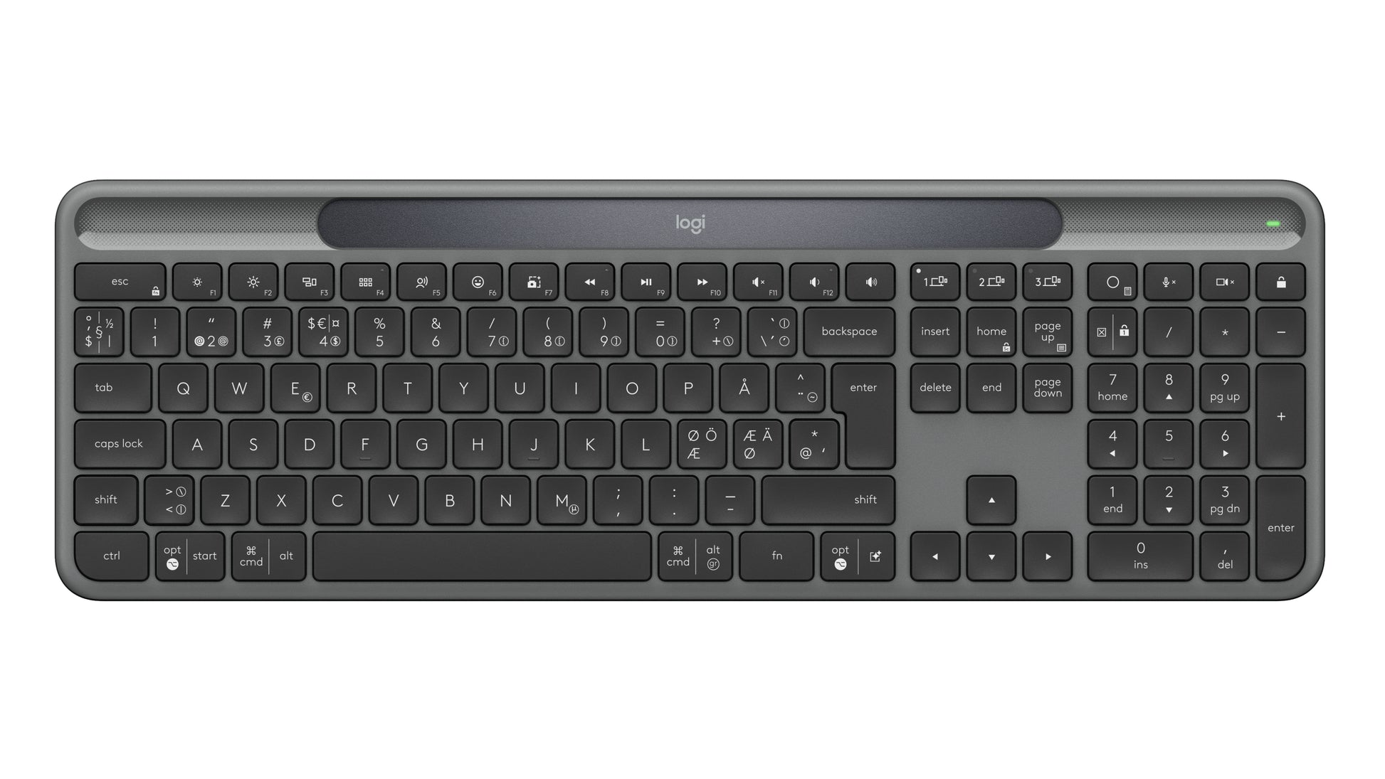 Logitech Signature Slim Solar+ K980 – Tastatur – Bluetooth & 2,4 GHz – QWERTY (Nordisch) – Graphit – Solar