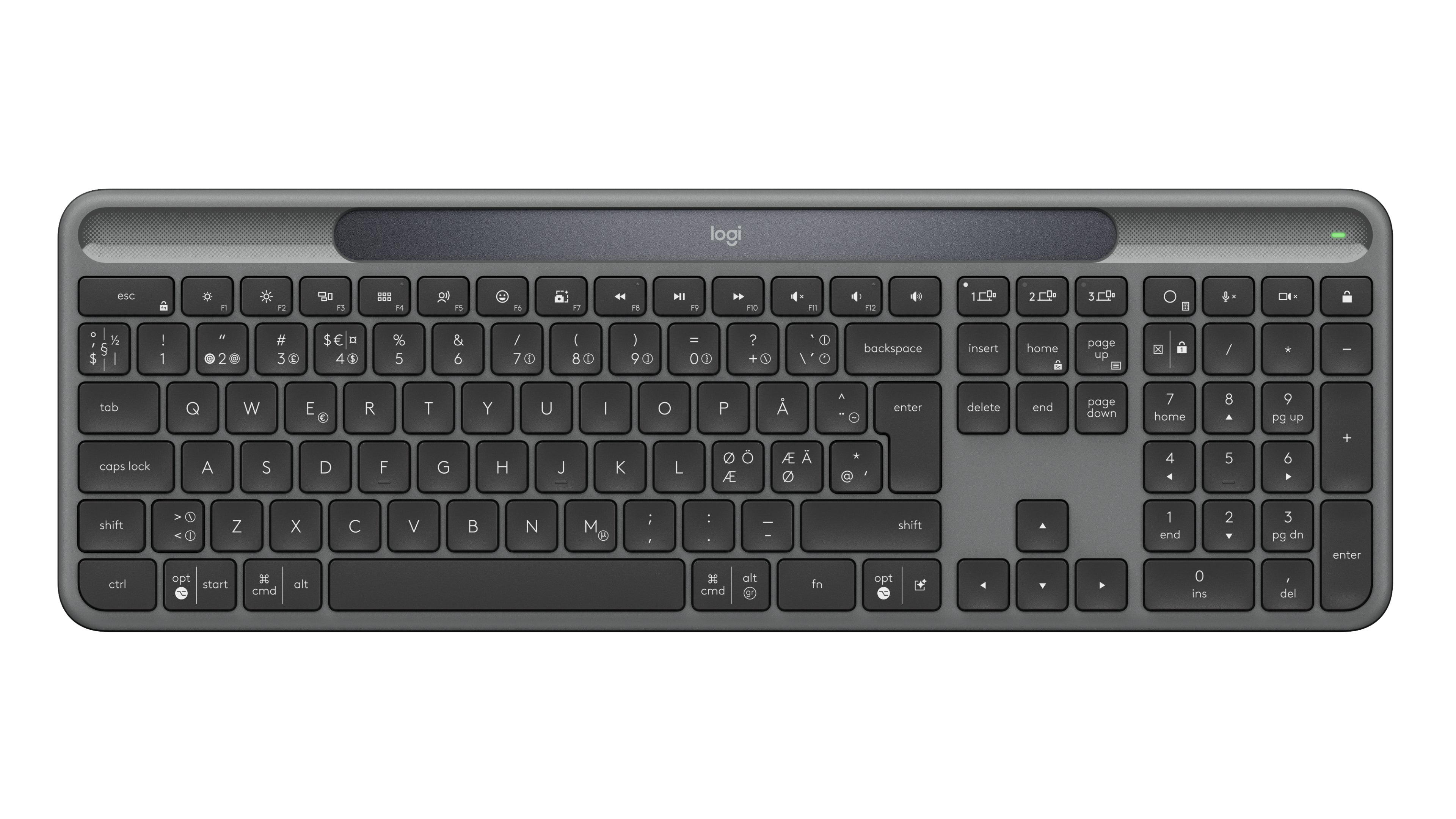 Logitech Signature Slim Solar+ K980 – Tastatur – Bluetooth & 2,4 GHz – QWERTY (Nordisch) – Graphit – Solar