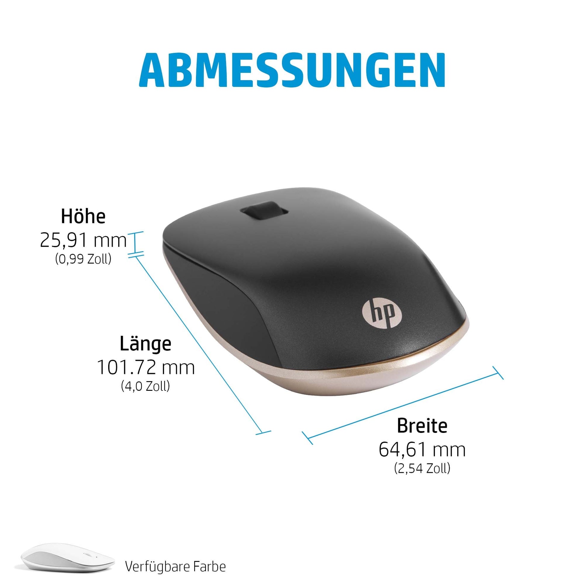 HP 410 Slim – Maus – Kabellos (Bluetooth), 2000 DPI, Beidhändig, Schwarz/Silber