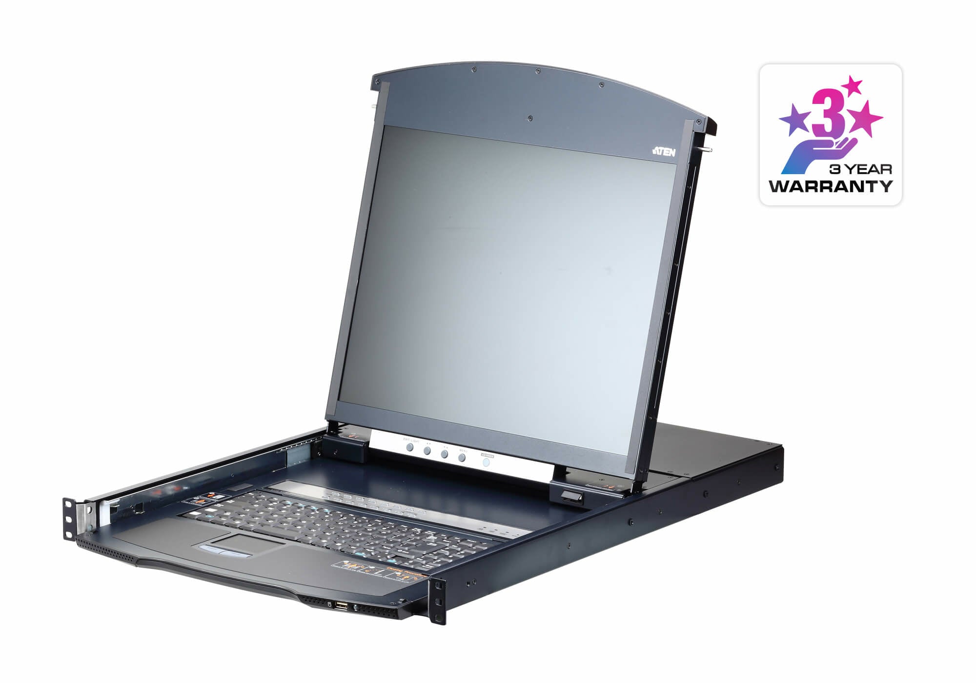 ATEN KL1116VN – KVM-Switch – 16-Port, 19" 1U Dual-Rail, 48 cm LCD, US-Layout, Schwarz
