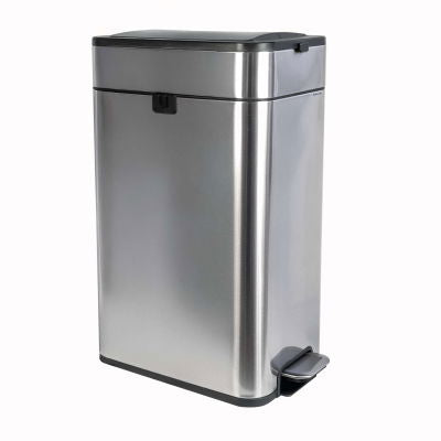 MAUL Schwingdeckel-Abfalleimer Wing – 40 l – Edelstahl, rechteckig – schwarz/silber