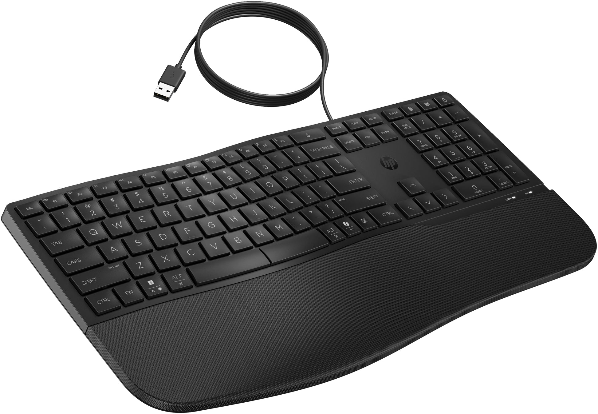 HP 485 Comfort – Tastatur – Membran, kabelgebunden, USB-A – mit Handballenauflage – Schwarz