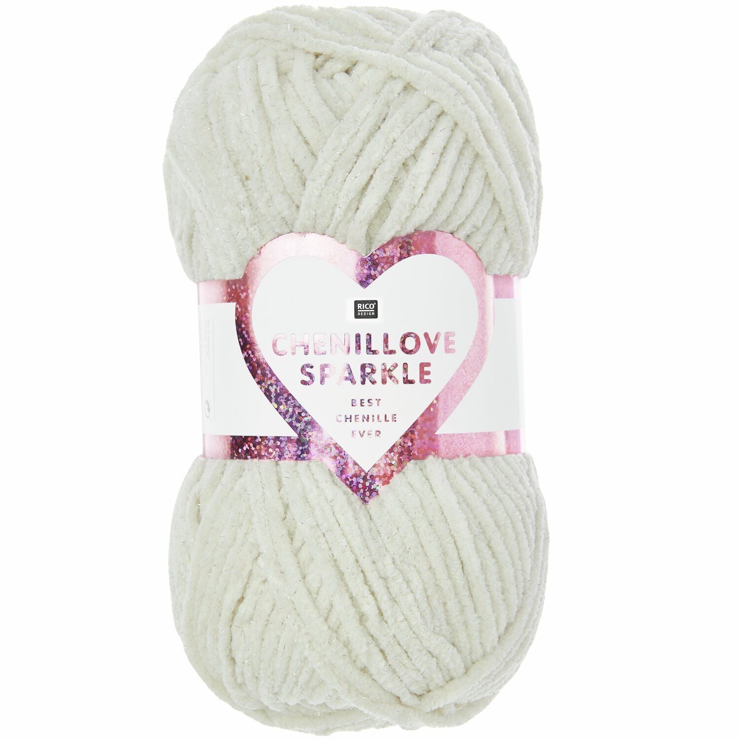 Rico Design Chenillove Sparkle Garn Creme – 100 g, 110 m, Nadel 5 mm, 100% Polyester, 1 Stk.