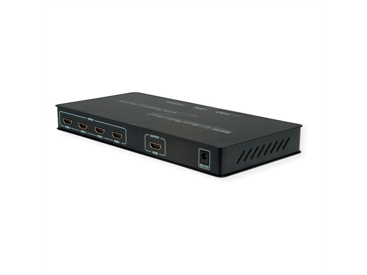 ROLINE Quad Multi-Viewer Switch, 4× HDMI In/1× HDMI Out, 4K@30 Hz, Fernbedienung, Netzteil, Schwarz