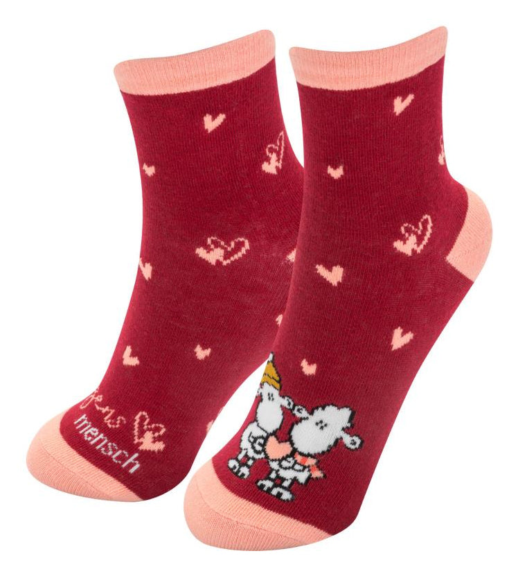 Sheepworld Zaubersocken Herzen – Grösse 36–40, Rot, 80% Baumwolle/15% Nylon/5% Elasthan