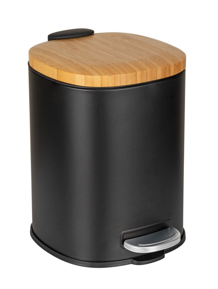 WENKO Tisch-Abfallbehälter Fianema – 3 l – mit Deckel – Stahl, schwarz – B × H × T 170 × 235 × 210 mm