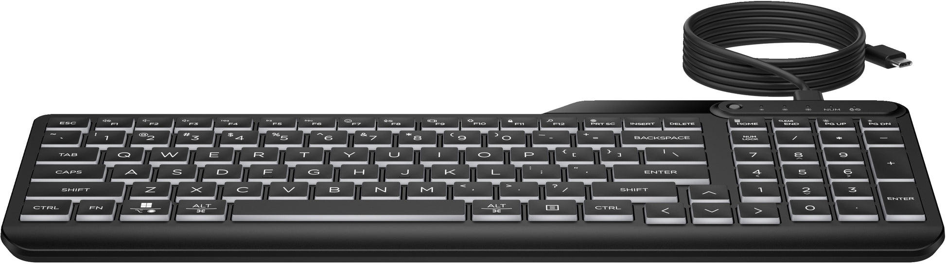 HP 405 – Tastatur – Membran, kabelgebunden – USB-C – beleuchtet – auslaufsicher – schwarz