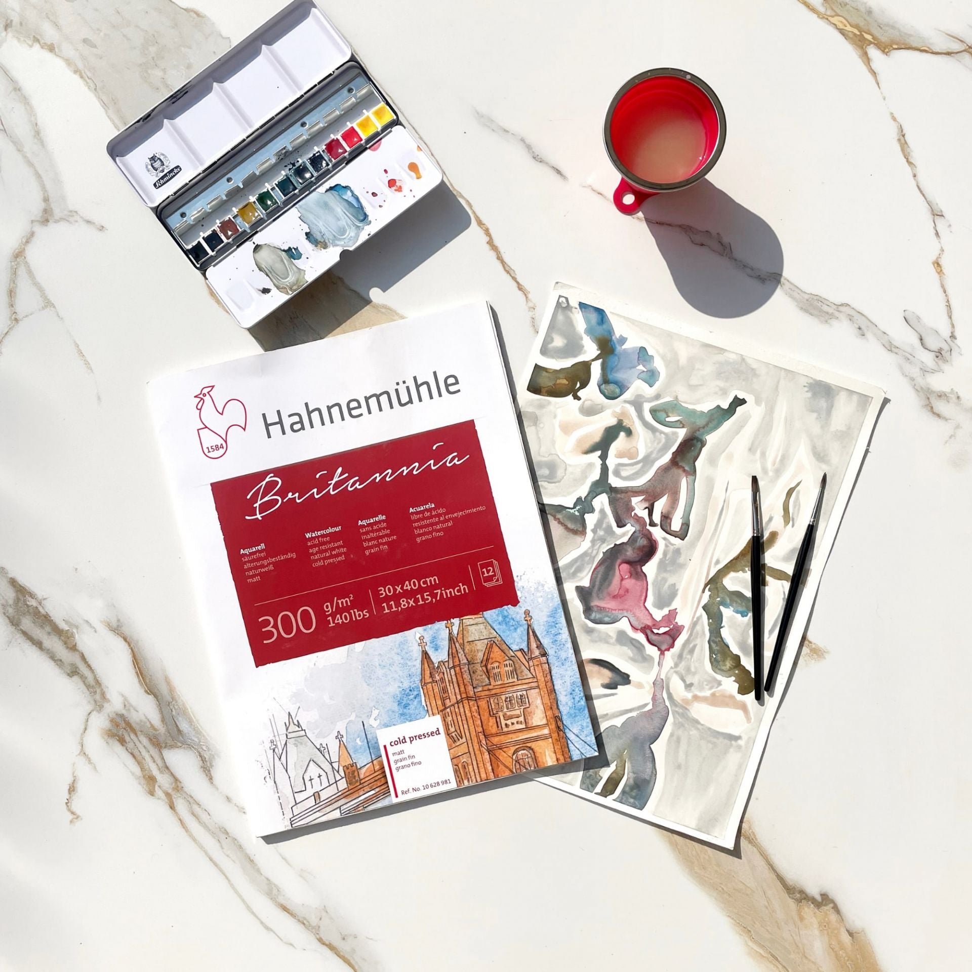 Hahnemühle Britannia Aquarellblock – 30 × 40 cm – 300 g/m² – 12 Blatt, für Acryl, Aquarell & Gouache
