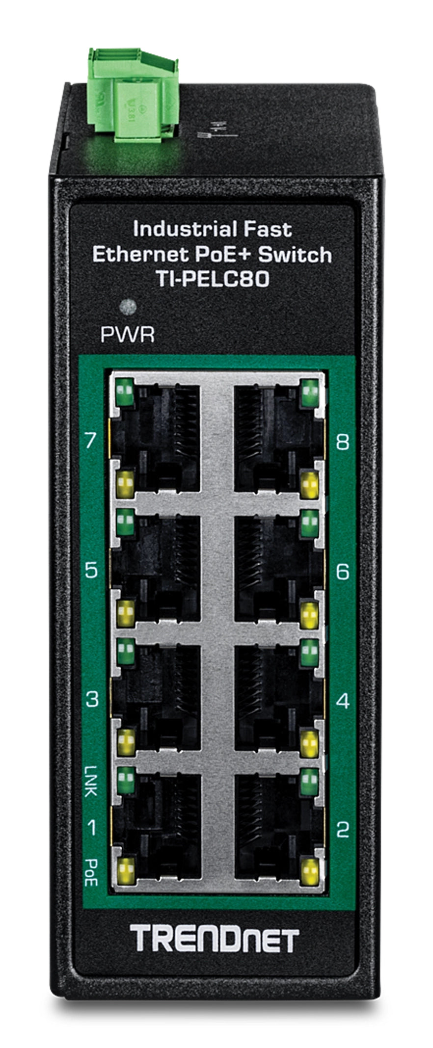 TRENDnet TI-PELC80 – Unmanaged Switch – 8× 10/100 RJ-45, PoE+ (8×), PoE-Budget 200 W, DIN-Schiene, IP30