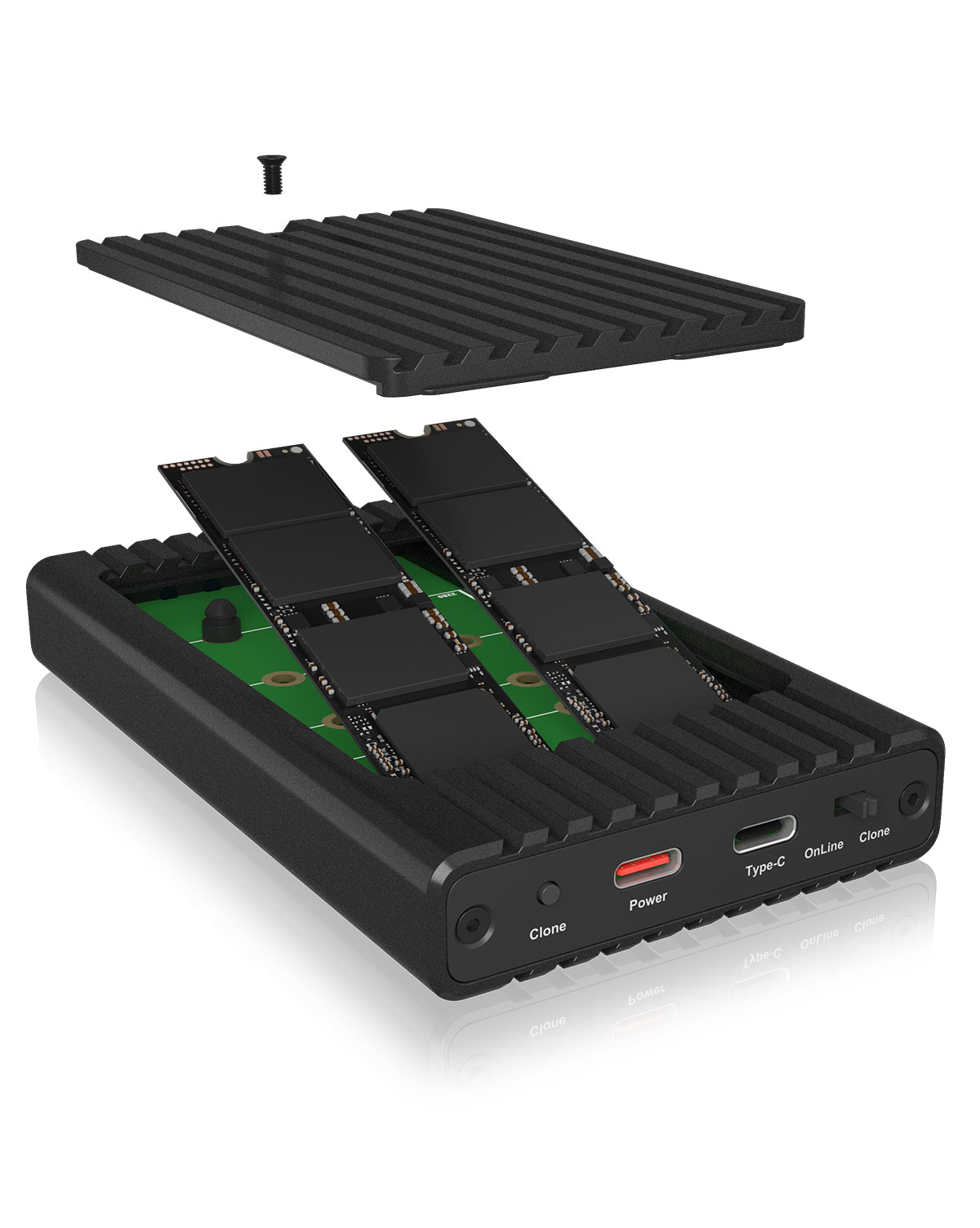ICY BOX IB-2817MCL-C31 – 2-Bay SSD-Gehäuse – M.2 NVMe (30/42/60/80 mm), USB-C 3.2 Gen 2 (10 Gbit/s)