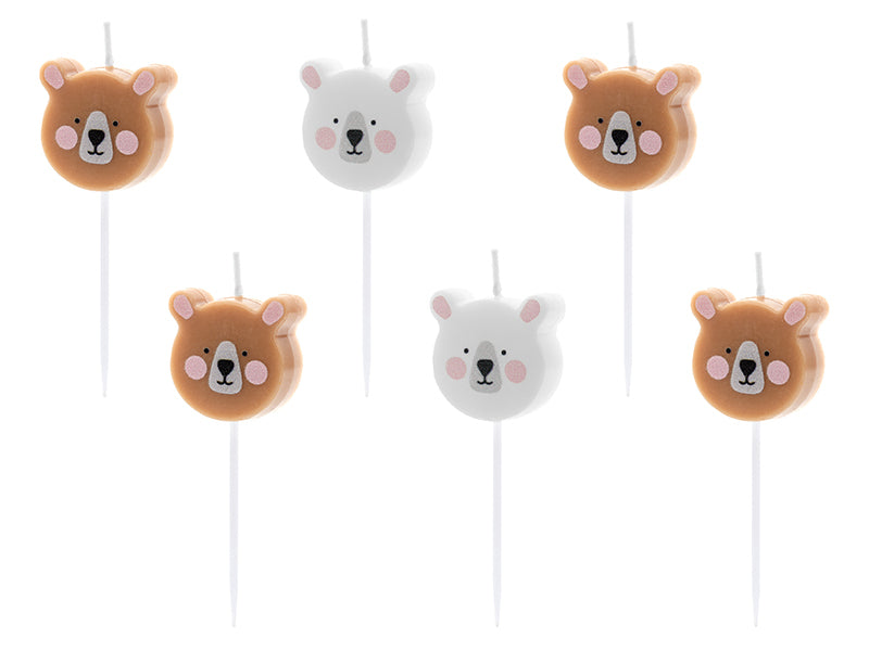 PartyDeco Geburtstagskerzen Teddybär – Mehrfarbig – 3 cm – 6 Stk