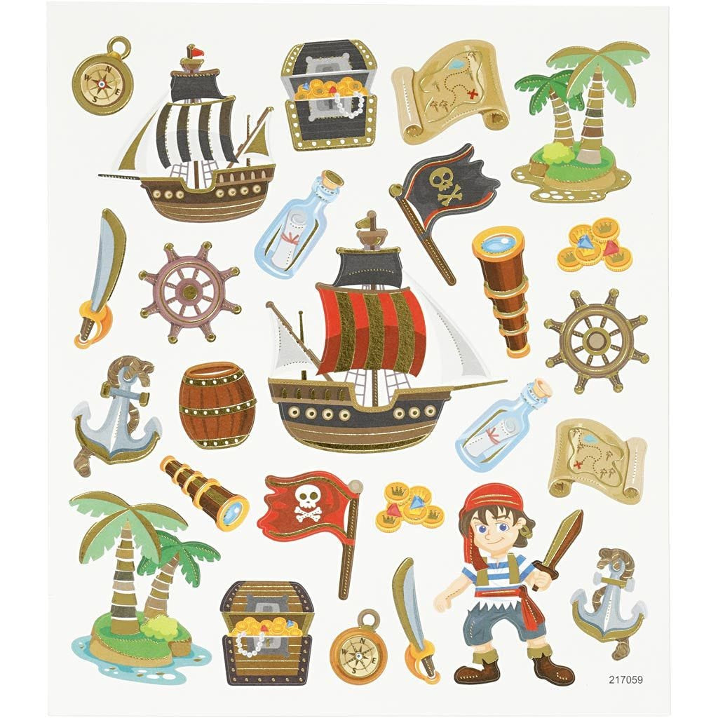 Creativ Company Sticker – 15 × 16,5 cm, Piraten, Mehrfarbig – 1 Bogen, Papier
