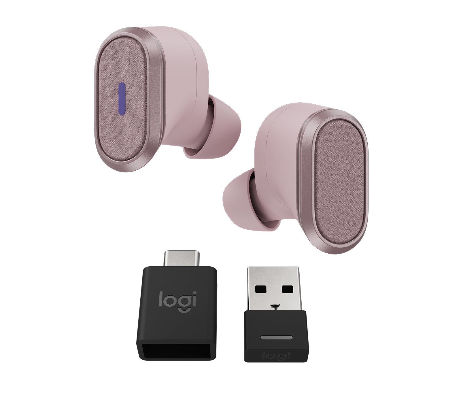Logitech Zone True Wireless TWS In-Ear – Stereo, ANC, mit USB-A-Dongle, Qi-Ladecase, Pink, BT 5.0