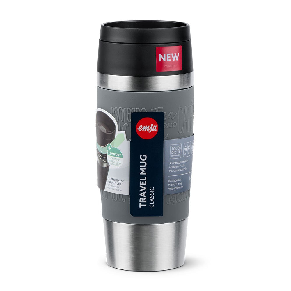 EMSA Travel Mug Classic Thermobecher 360 ml – doppelwandig, Edelstahl, grau