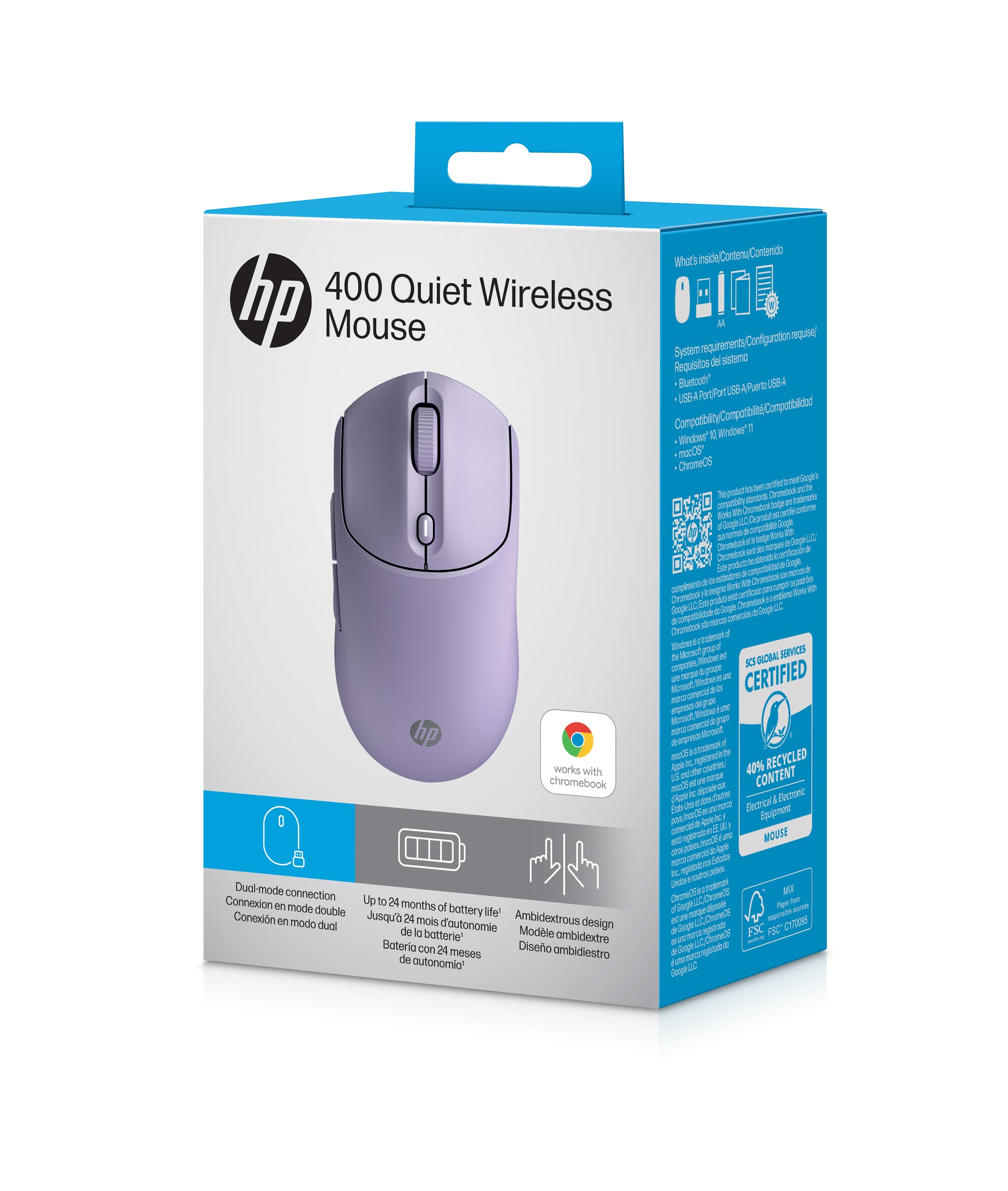 HP 400 – Maus – Kabellos (Bluetooth/2,4 GHz), beidhändig, Violett