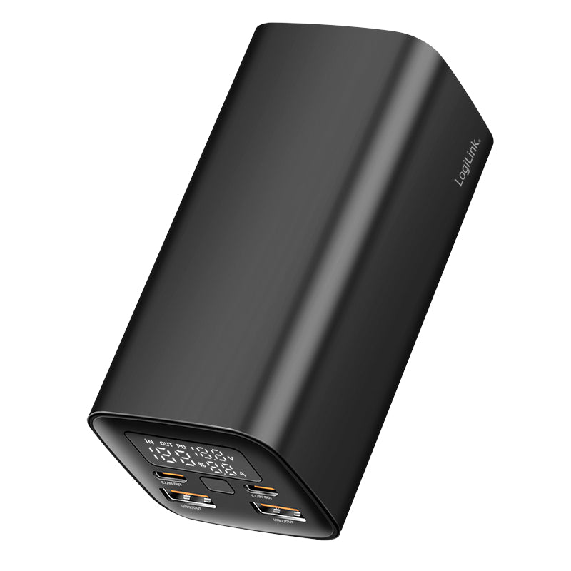 LogiLink Powerbank 20'000 mAh – 65 W PD, 2× USB-C, 2× USB-A, schwarz