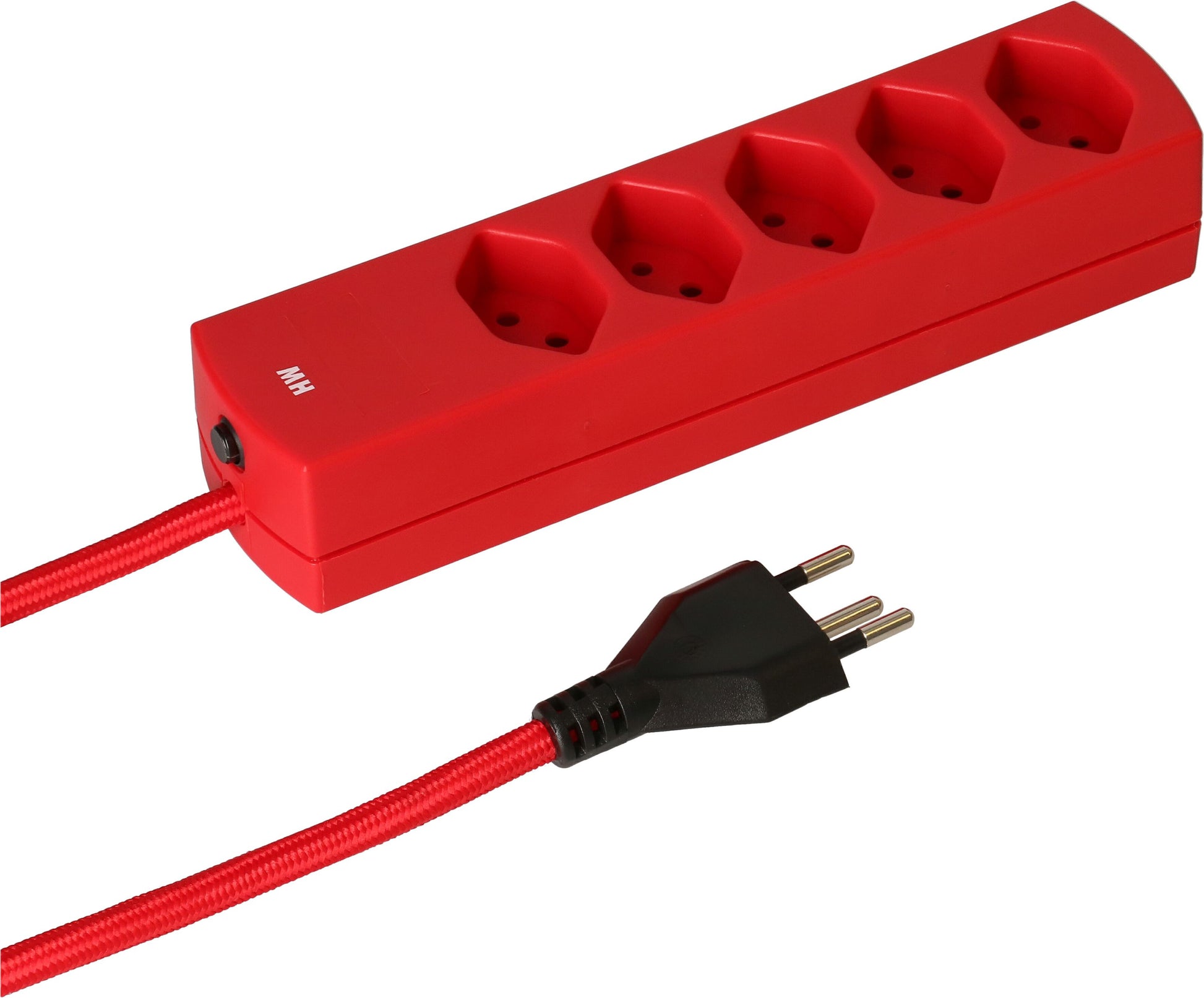 MaxTex Steckdosenleiste – 5× T13, 2 m, ohne Schalter, IP20, rot