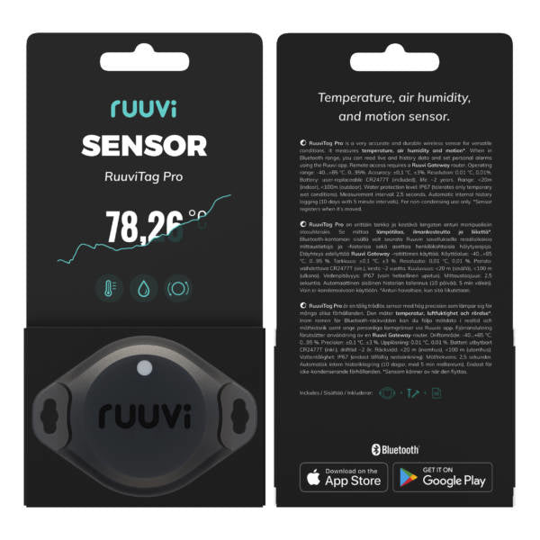 RuuviTag Pro – Temperatur- & Feuchtigkeitssensor, Bluetooth, IP68 – Schwarz