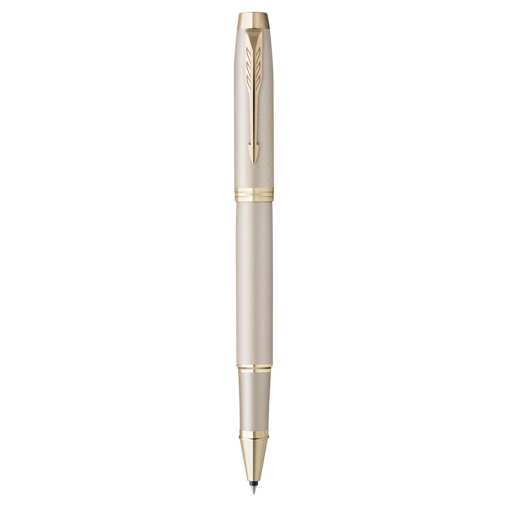 Parker IM Monochrome – Tintenroller, Schwarz, Edelstahl (Lackiert), Champagner