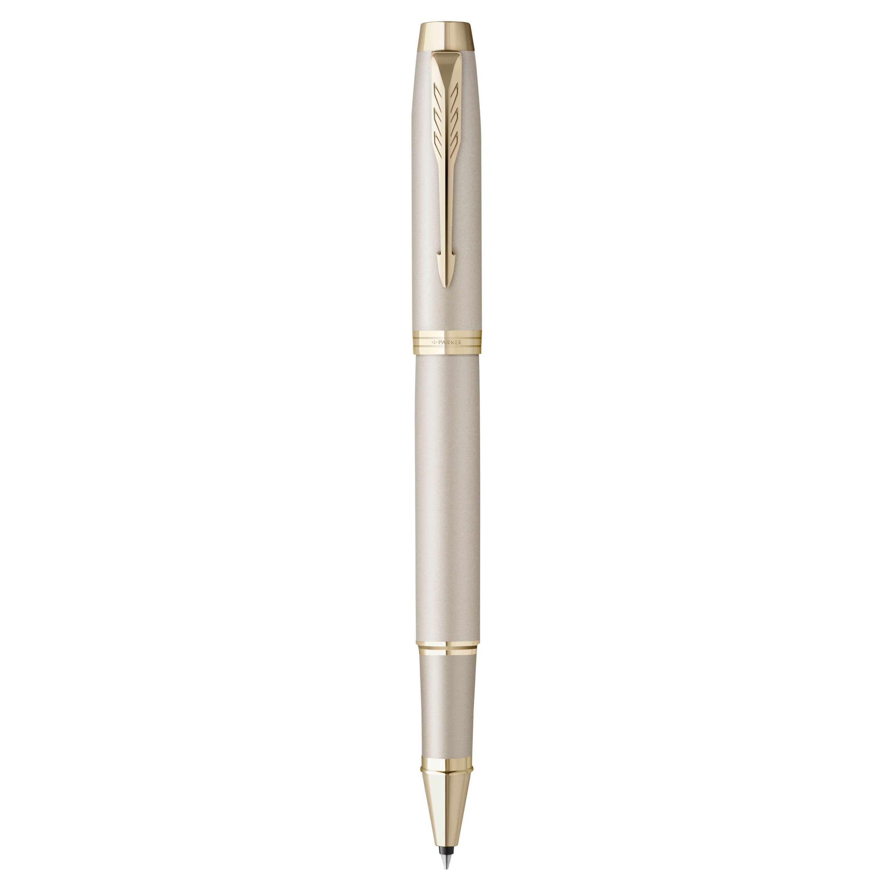Parker IM Monochrome – Tintenroller, Schwarz, Edelstahl (Lackiert), Champagner
