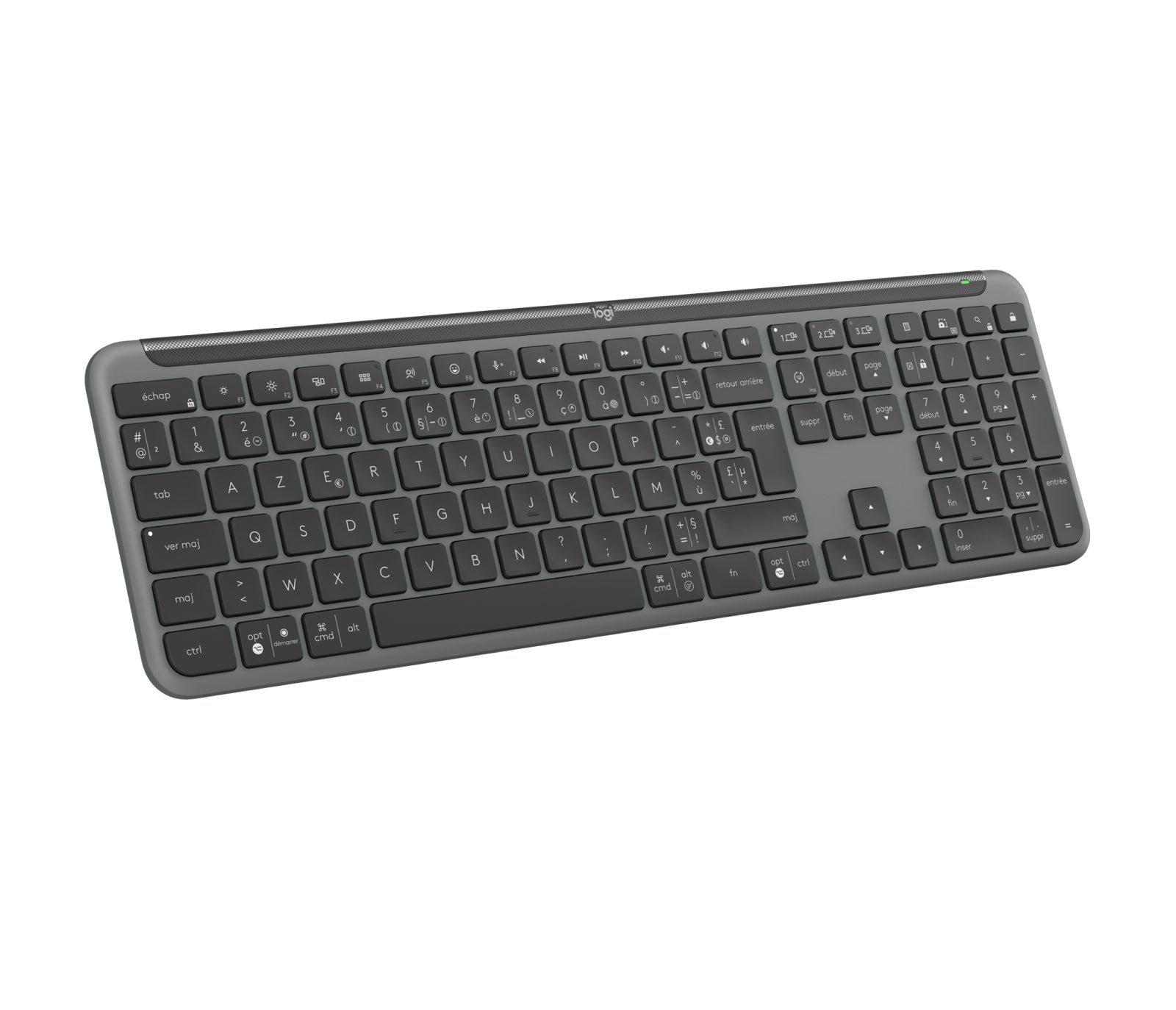 Logitech K950 Signature Slim – Tastatur, kabellos (Bluetooth/2,4 GHz), FR-Layout (FR), Grau