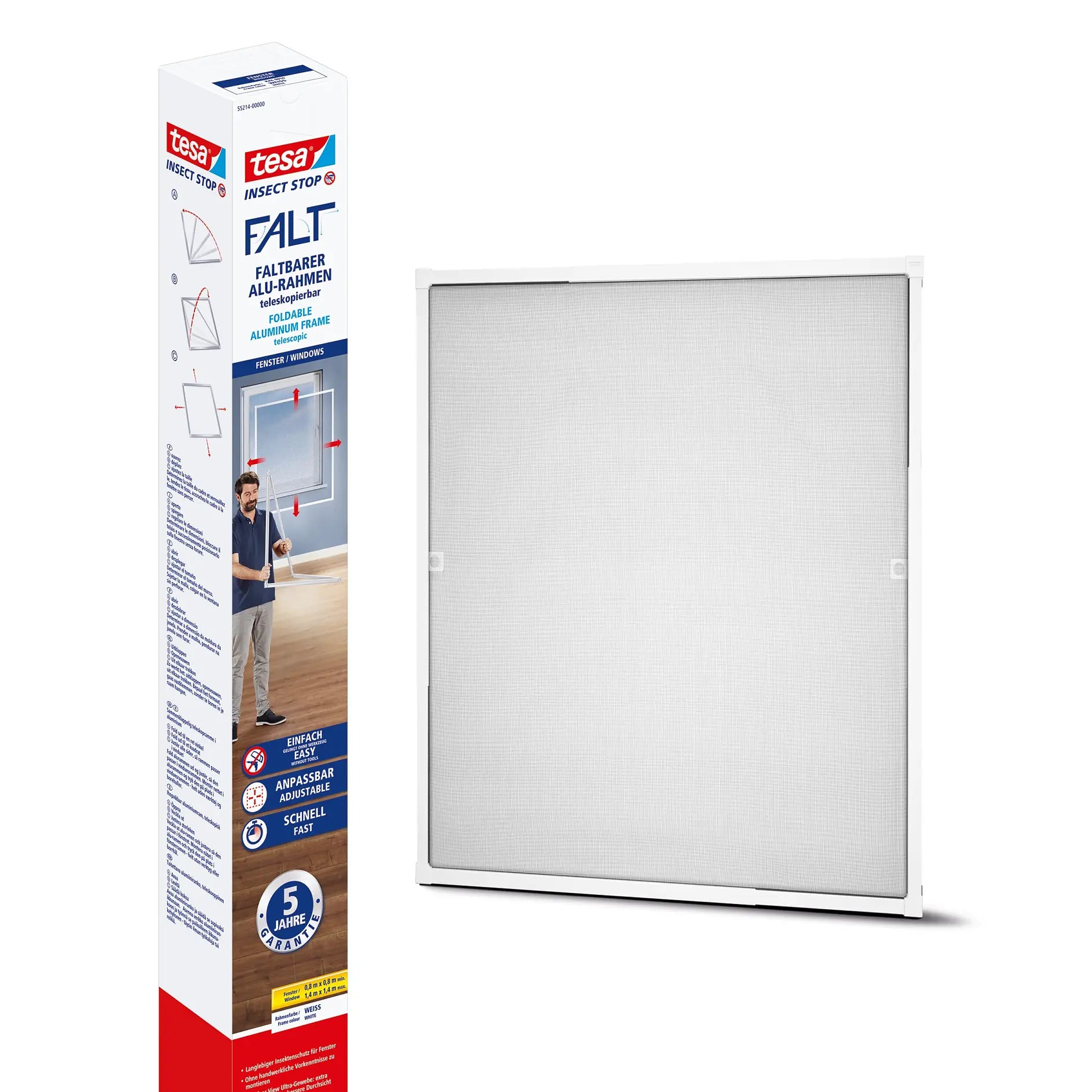 TESA Fenster-Fliegengitter – 140 × 140 cm – weiss – Polyethylen-Netz