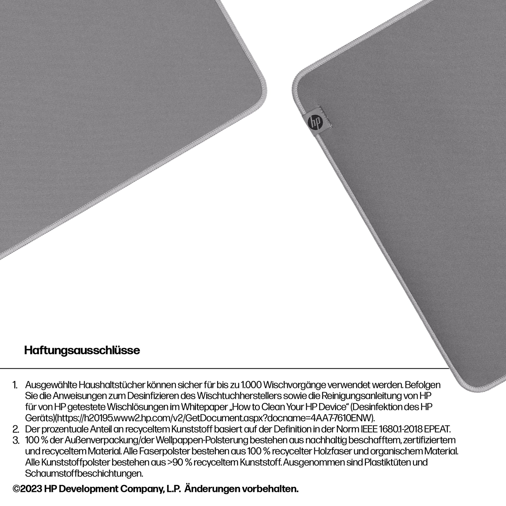 HP Mauspad 200 Desinfizierbar – 700 × 300 mm, rutschfest, rPET/Gummi, grau